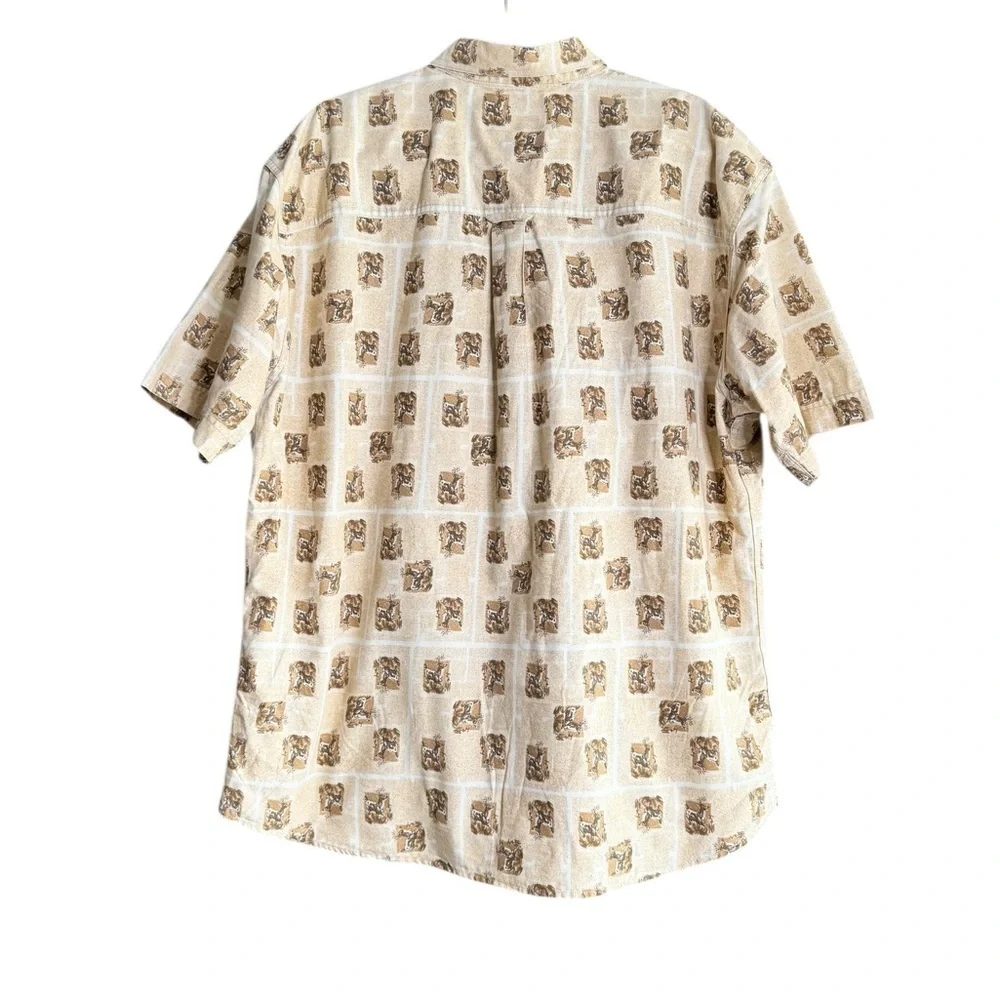 Woolrich Deer Print Button Up Shirt Vintage Outdoor Safari Western Aesthetic XL - Picture 2 of 6